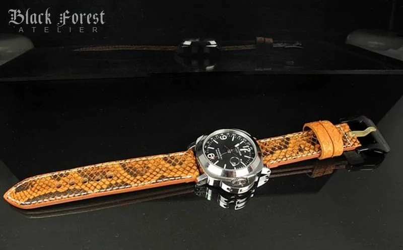 Handgefertigtes Uhrenarmband 24mm/24mm aus echtem Pythonleder in Naturfarbe PY08 – Bild 2